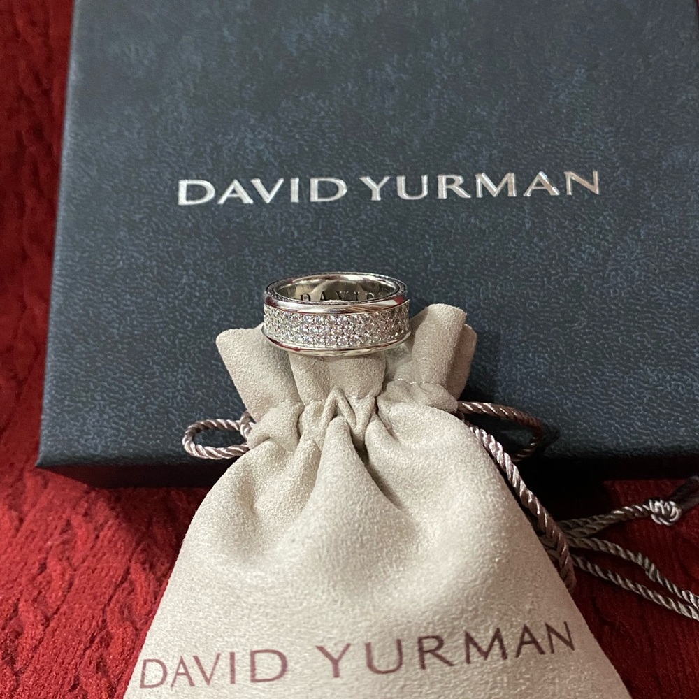 David Yurman Pave Diamond Wide Band - Silver